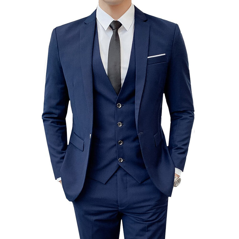 Business Men's Groomsmen Blazers Trousers Groom Wedding Dress Banquet Solid Color Slim Fit Suit Jacket Coat Vest Pants Set 3 Pcs