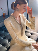 Celebrity Little Fragrant Tweed V-Neck Slim Dress Girl