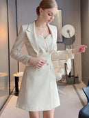 Celebrity Style Design Fake Two Piece Dress Women's Woolen Fabric Suit Dress
