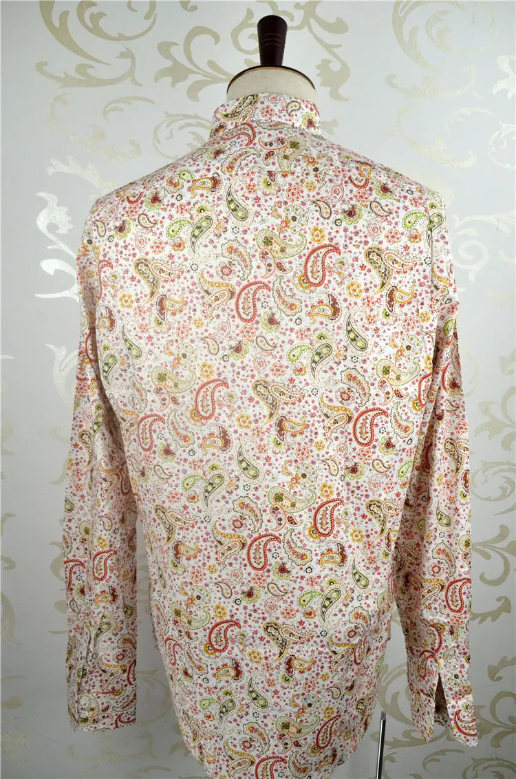 Custom Tailor Made Men's Bespoke Business Formal Wedding Ware Hawaiian Slim Fit Shirts Casual Blouse Pink Cotton Paisley Floral