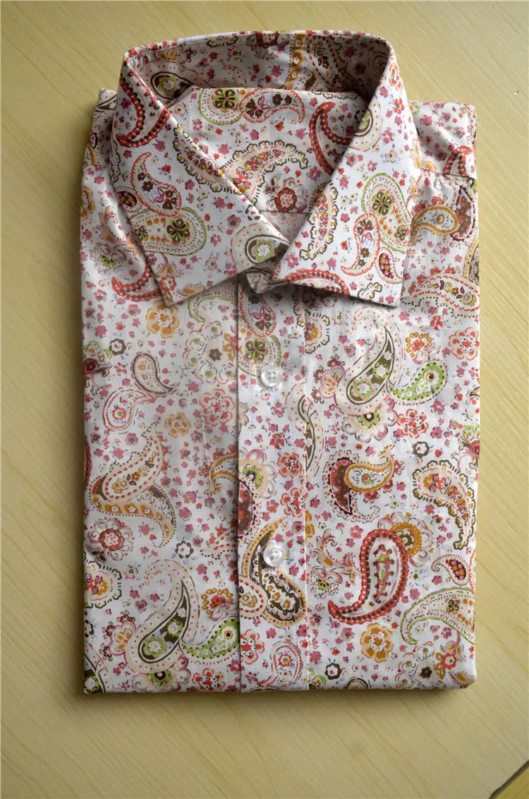Custom Tailor Made Men's Bespoke Business Formal Wedding Ware Hawaiian Slim Fit Shirts Casual Blouse Pink Cotton Paisley Floral