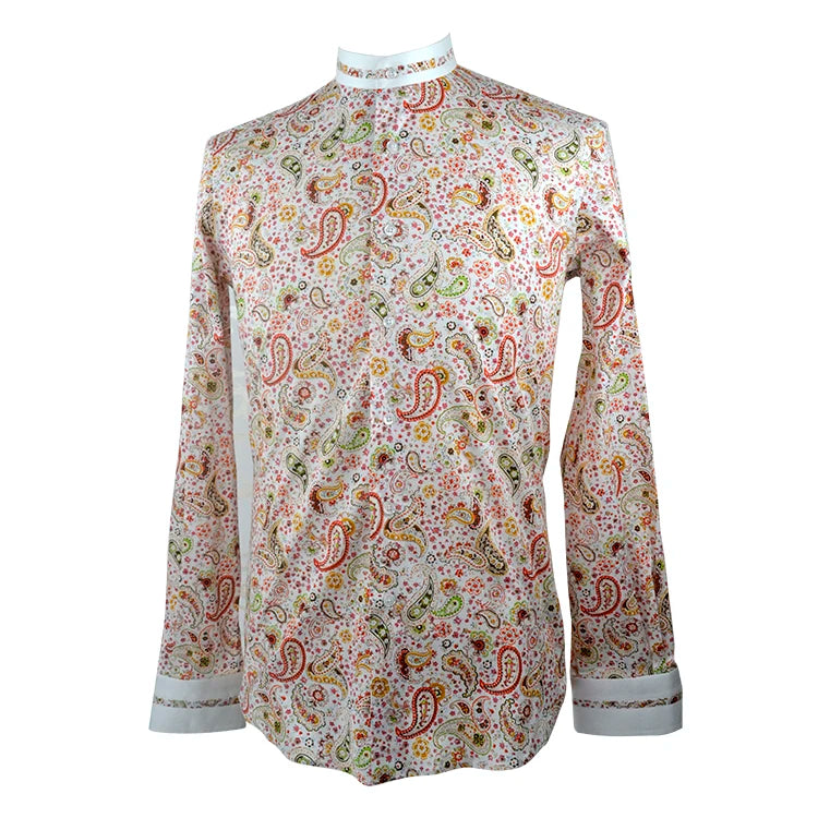 Custom Tailor Made Men's Bespoke Business Formal Wedding Ware Hawaiian Slim Fit Shirts Casual Blouse Pink Cotton Paisley Floral