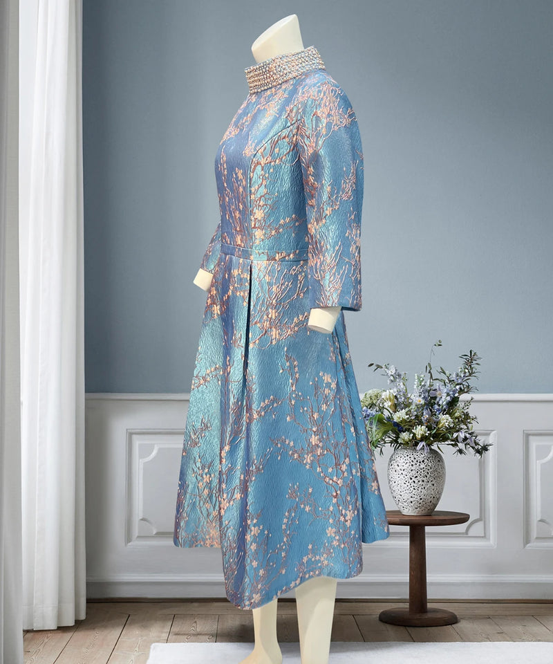 Customized Blue Round Neck Beaded Dress By Tailor Shop Bride Mom Dress Wedding Dress Mom Evening Dresses