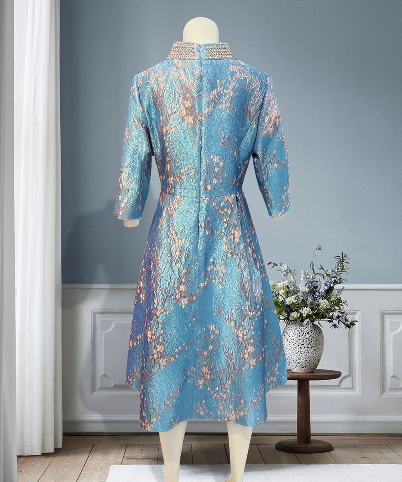 Customized Blue Round Neck Beaded Dress By Tailor Shop Bride Mom Dress Wedding Dress Mom Evening Dresses