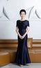 Customized Dark Blue Fishtail Dress for Mother-in-law Bride's Mother Wedding Evening Dress