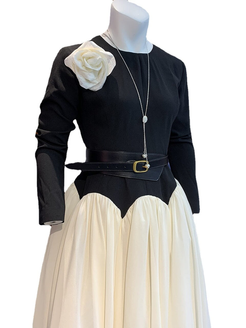 Customized Elegant Black and White Color Matching Personalized Dinner Dress