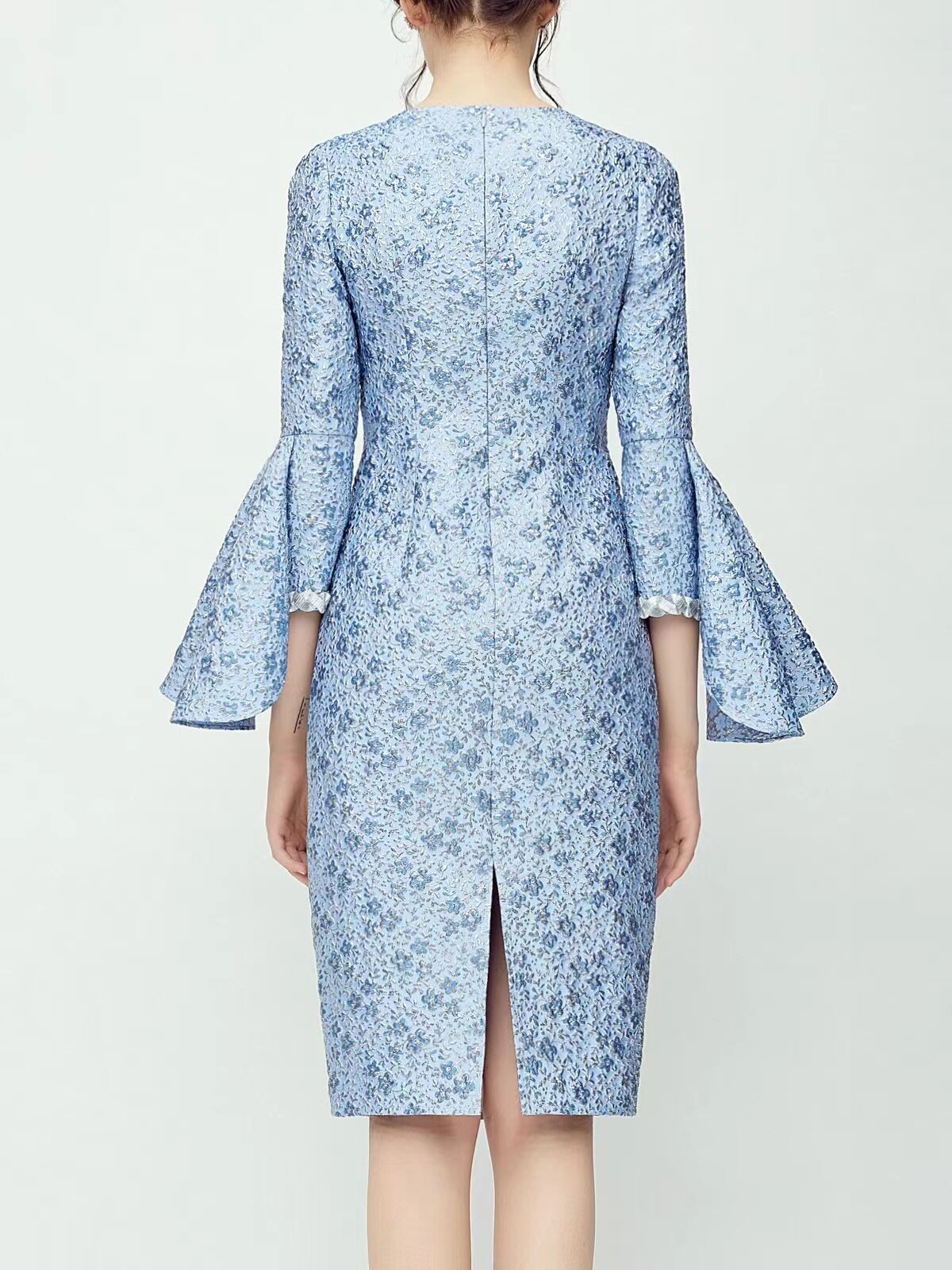Customized Elegant and Slim Blue Personalized Sleeve Knee-length Dress