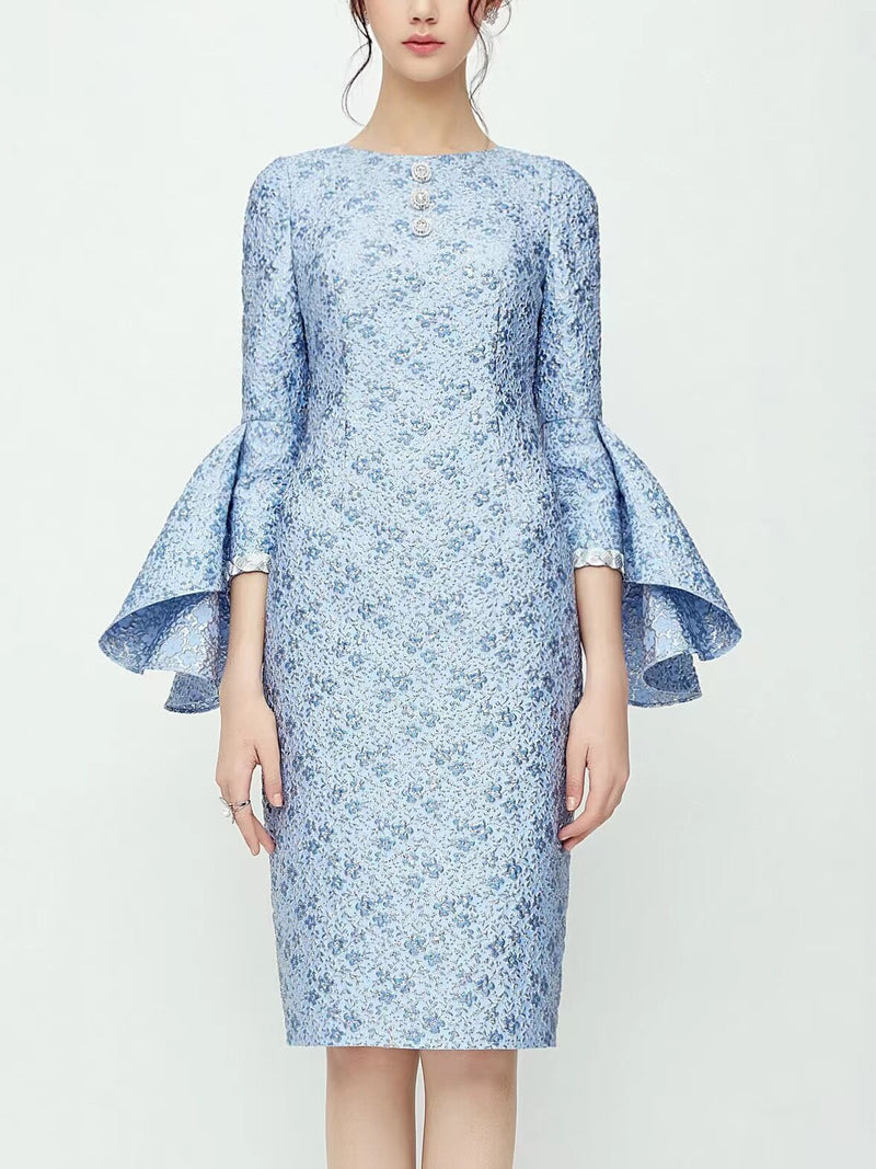 Customized Elegant and Slim Blue Personalized Sleeve Knee-length Dress