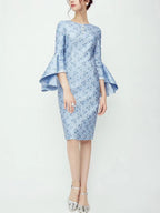 Customized Elegant and Slim Blue Personalized Sleeve Knee-length Dress