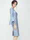 Customized Elegant and Slim Blue Personalized Sleeve Knee-length Dress