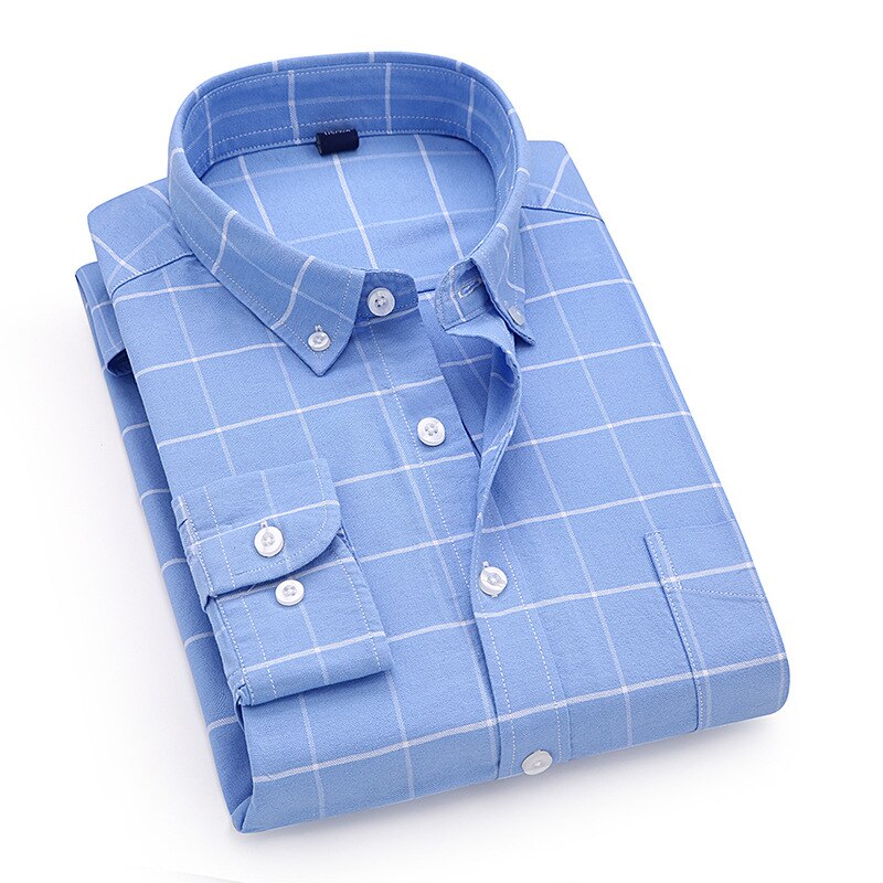 Customized Men's Casual Shirt Plaid Stripe Long Sleeved Shirt Business Plain 100% Cotton