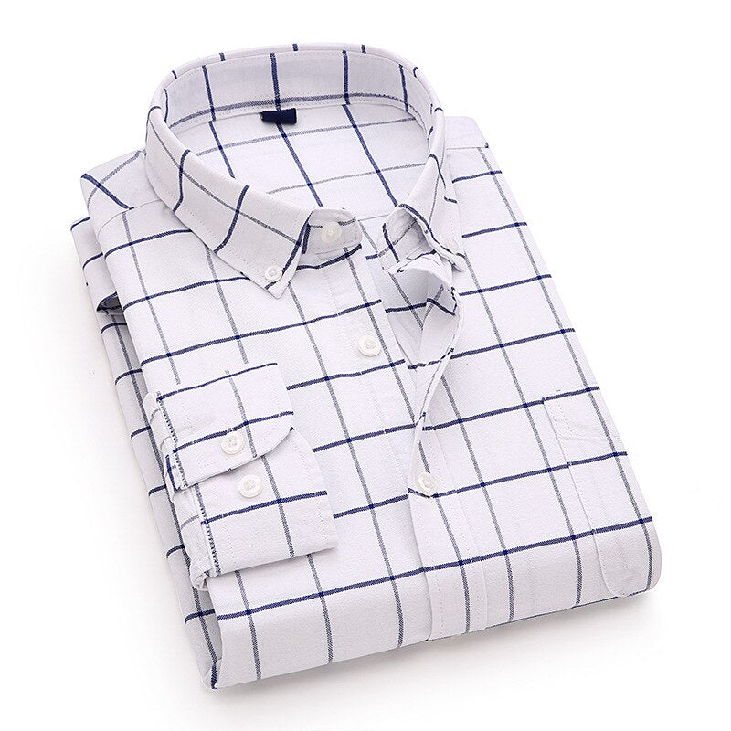 Customized Men's Casual Shirt Plaid Stripe Long Sleeved Shirt Business Plain 100% Cotton