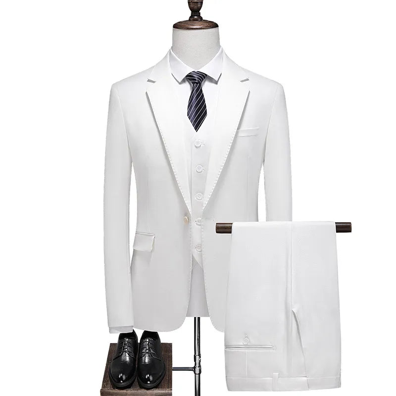 Customized New Men's Three Piece Wedding and Groom Banquet Suit White Set