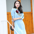 Customized Reworked Diamond Embroidery Rose Five Quarter Sleeve Medium Length A-line Skirt Round Neck Slim Dress for Women