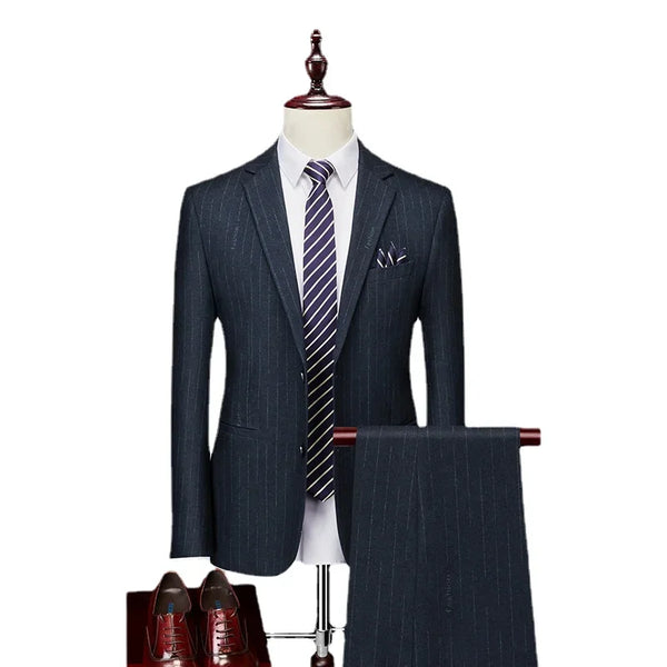 Customized Stripe Classic Men's Suit Set Business Slim Fit Office 2-Piece Set