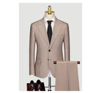 Customized Suit Men's Business Casual Bridegroom Wedding Dress Korean Edition Slim Customized Brown Stripe Formal Suit Men's Set