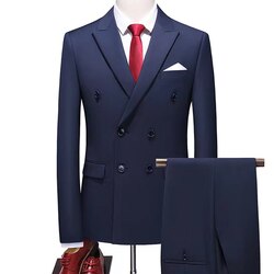 Double Breasted Business Suit Formal Temperament Casual Men's Set 2023 Men's Set