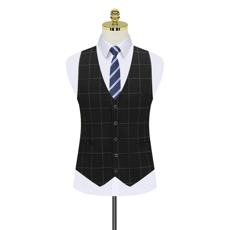 Double Breasted Suit Men's Suit British Gray Stripe Business Casual Suit Men's Formal Dress Slim Fitting Groom's Wedding Dress