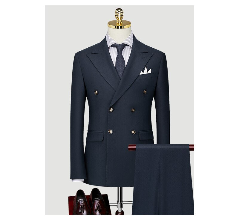 Double Breasted Suit Three Piece Black Host Dress Bridegroom Men's Wedding Dress Suit