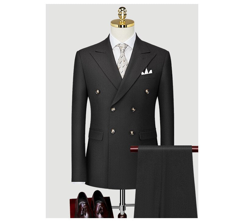 Double Breasted Suit Three Piece Black Host Dress Bridegroom Men's Wedding Dress Suit