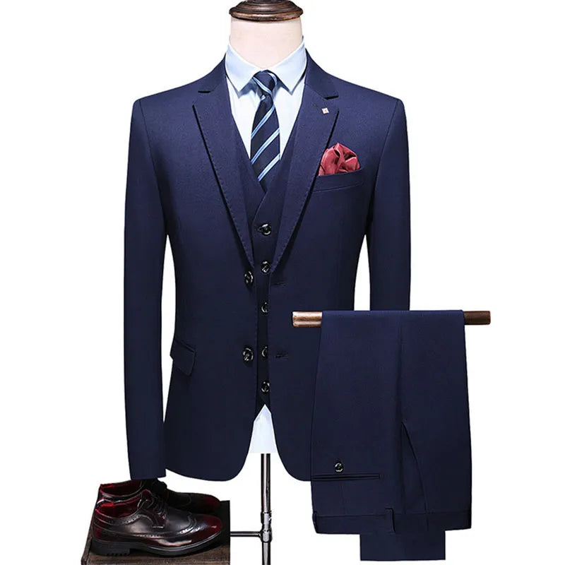 Elegant Blue Slim Fit Single Breasted Party Men's Classic Three Piece Set