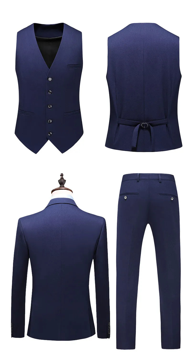 Elegant Blue Slim Fit Single Breasted Party Men's Classic Three Piece Set