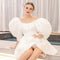 Elegant Silkworm Satin Hand-wrinkled Puff Sleeve U-neck Princess Puffy Dinner Prom Plus Size Evening Dresses Long Luxury