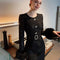 Elegant Waistband with Detachable Fur Cuffs Dress