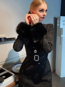 Elegant Waistband with Detachable Fur Cuffs Dress