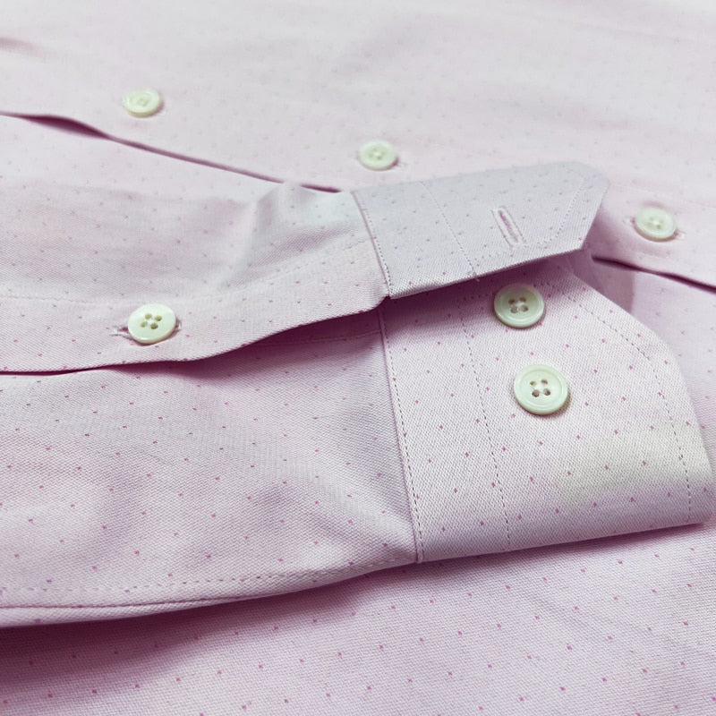 Fashion Business Men's Four Seasons Long Sleeve Slim Fit 3D Pink Polka Dot Shirt