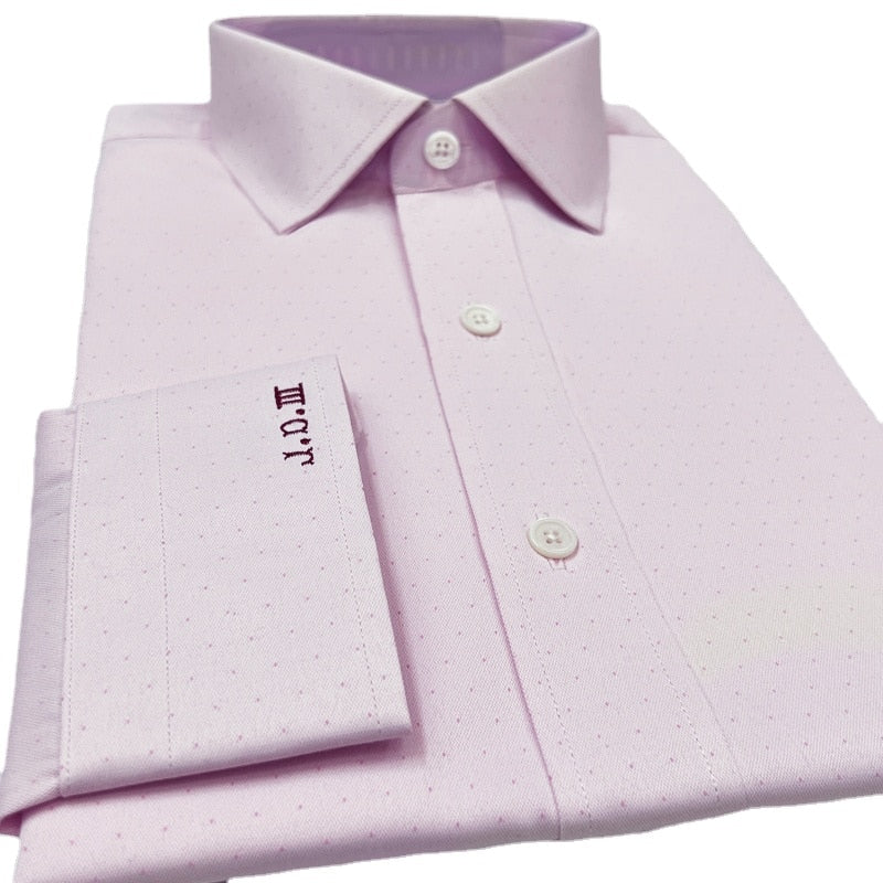 Fashion Business Men's Four Seasons Long Sleeve Slim Fit 3D Pink Polka Dot Shirt