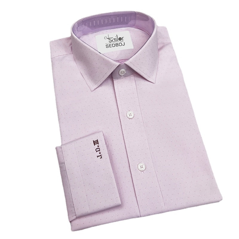 Fashion Business Men's Four Seasons Long Sleeve Slim Fit 3D Pink Polka Dot Shirt