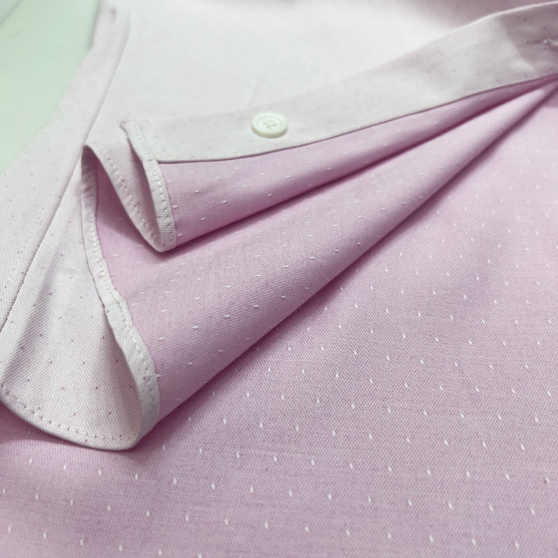 Fashion Business Men's Four Seasons Long Sleeve Slim Fit 3D Pink Polka Dot Shirt