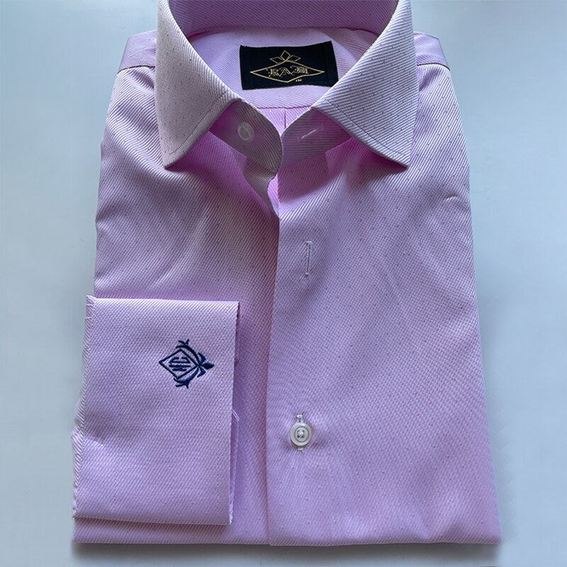 Fashion Men's Autumn Thin Long Sleeve Fashion Business Pure Pink Shirt