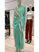 Fashionable Gentle Elegant Goddess Style Chinese Style Green Velvet Dress
