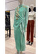 Fashionable Gentle Elegant Goddess Style Chinese Style Green Velvet Dress