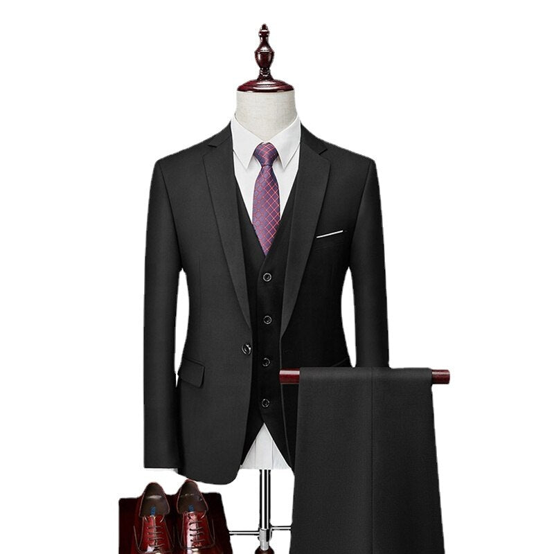 Fashionable Men's Classic Set 3-piece Wedding Groom Suit Set Men's Temperament Formal Business Set