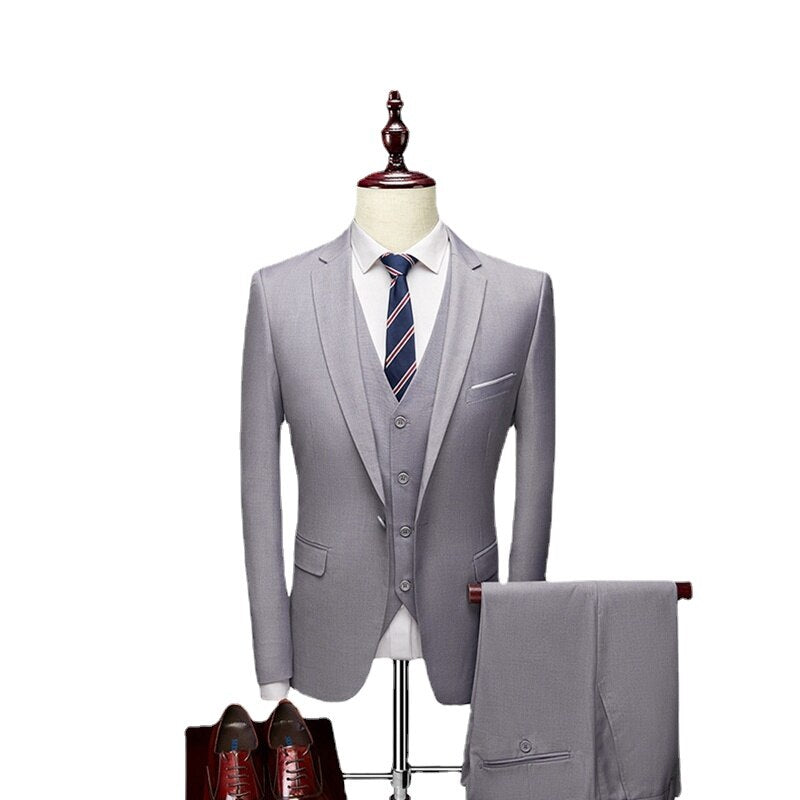 Fashionable Men's Classic Set 3-piece Wedding Groom Suit Set Men's Temperament Formal Business Set