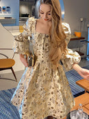 Fashionable New Palace Style Jacquard Vintage Elegant Lantern Sleeve Dress