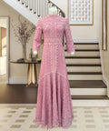 Fashionable Pink Lace Dress Irregular Dress High Low Fit Long Dress