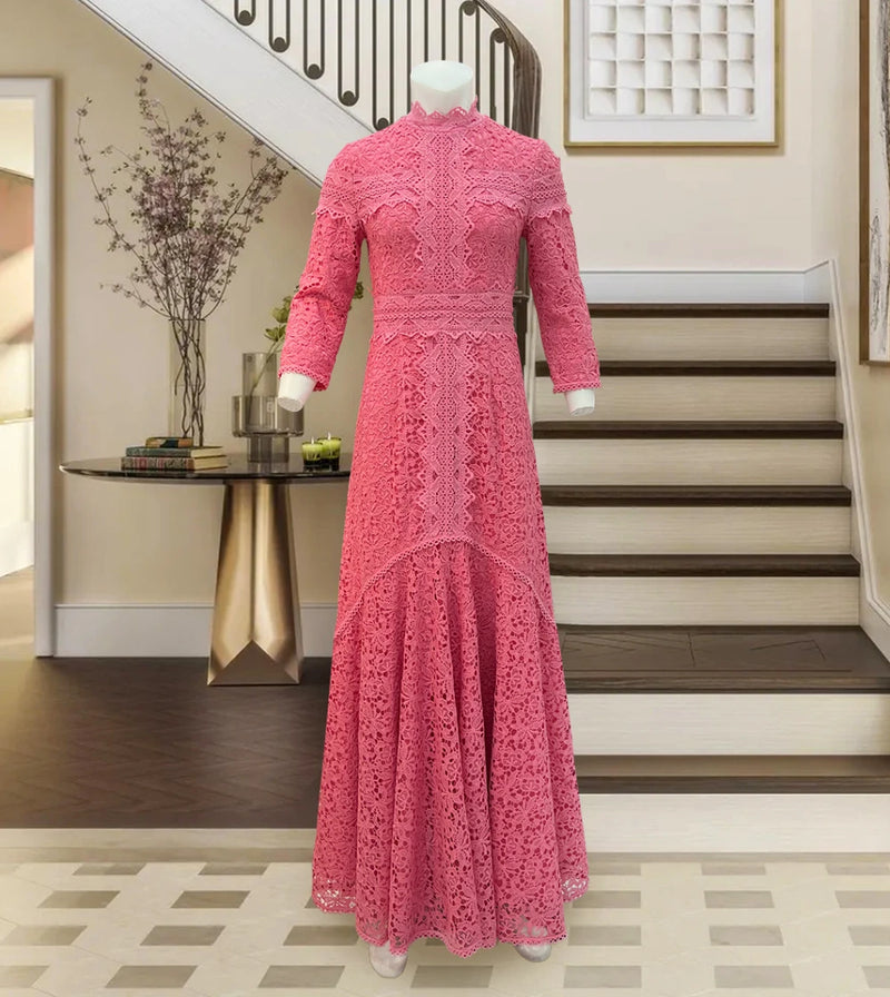 Fashionable Pink Lace Dress Irregular Dress High Low Fit Long Dress