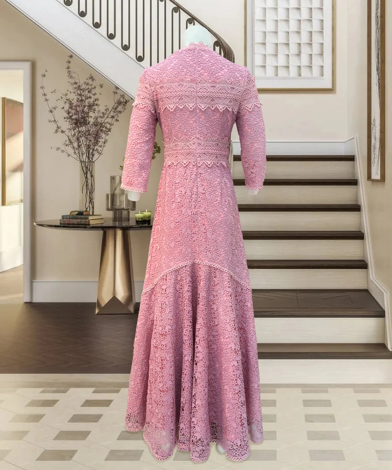 Fashionable Pink Lace Dress Irregular Dress High Low Fit Long Dress