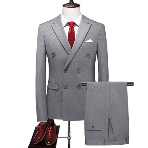 Fashionable Temperament New Men's Business Double Breasted Suit Jacket Men's Slim Fitting Wedding Two-piece Suit