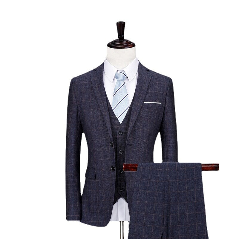 Formal Single Breasted Latest Trousers Men's Suit Shiny Three Piece Set