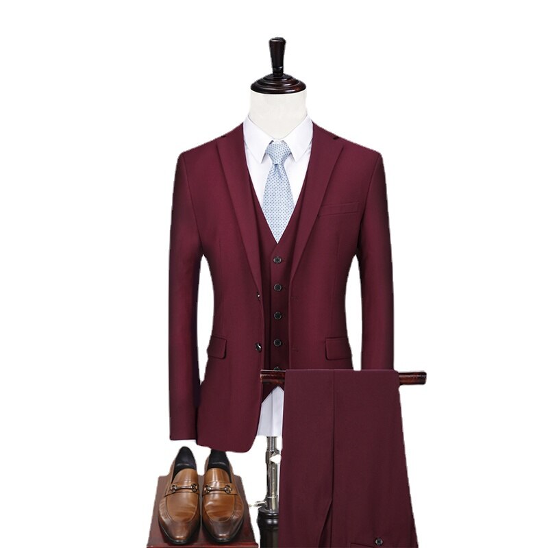 Formal Single Breasted Latest Trousers Men's Suit Shiny Three Piece Set