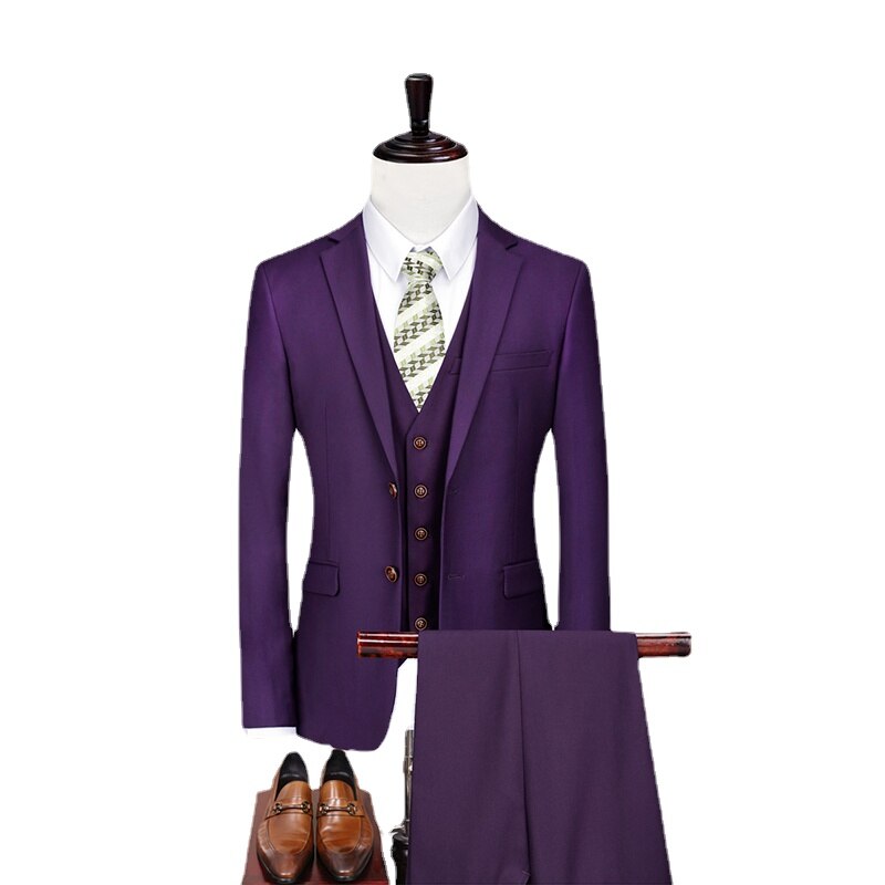 Formal Single Breasted Latest Trousers Men's Suit Shiny Three Piece Set
