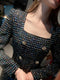 French Elegant Intellectual Starlight Sparkling Small Fragrant Tweed Sequin Square Neck Dress