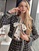 French Small Fragrance Style Pattern Chunhuani Winter Slim Top Half Skirt Two Piece Suit Women