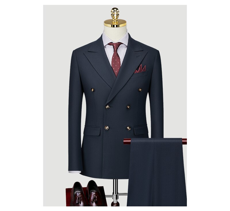 Groom Suit Men's Double Breasted British Business Professional Dress Slim Korean Wedding Dress Suit Men's Dress