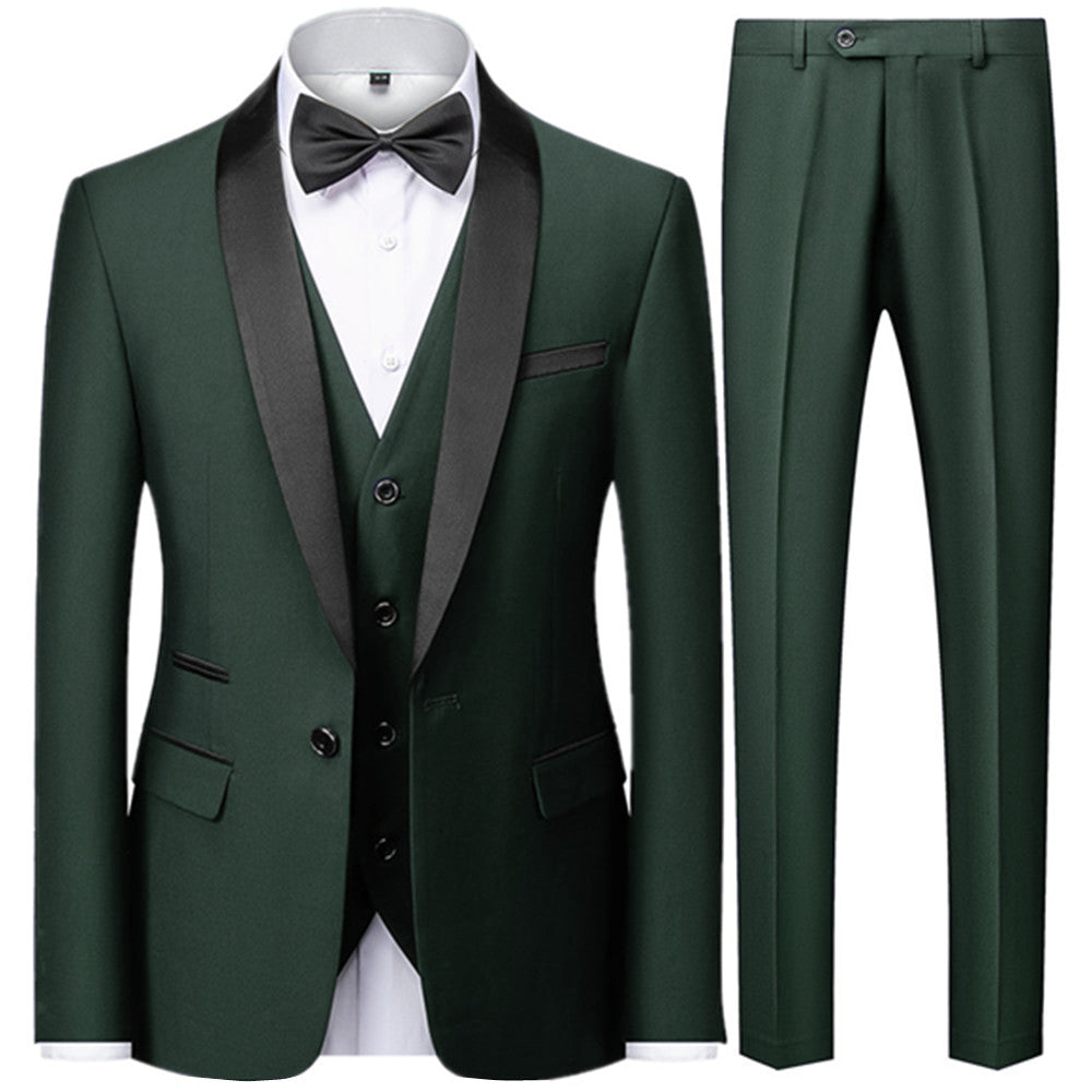 Suit Coat Pants Vest Set Fashionable Men's Casual Business Wedding Dress Evening Dress